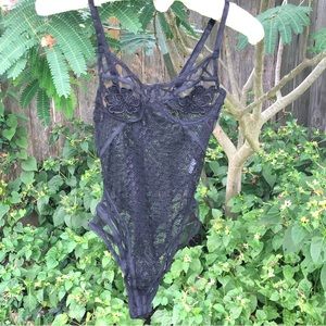 Naked Wardrobe Black Lace Bodysuit S